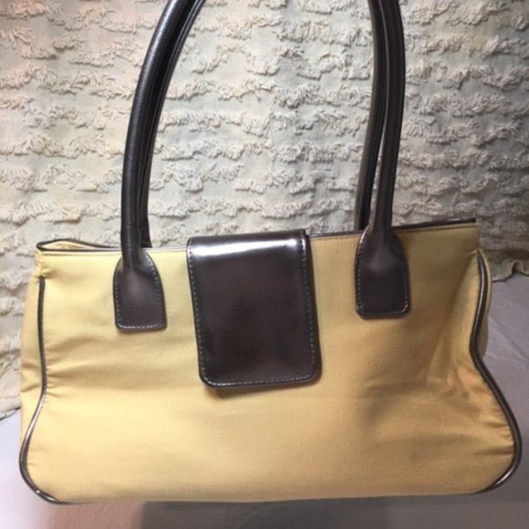 Victoria's Secret Yellow Cotton Canvas w/Silver Trim Satchel Handbag 12"x5" - Picture 6 of 11